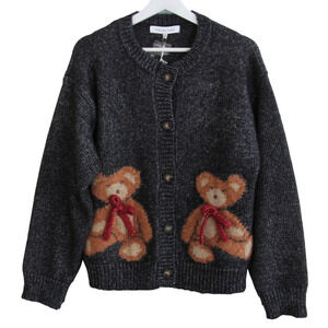Sofie The Label NWT Teddy Bear Cardigan M Sweater Black Knit Coquette Whimsy